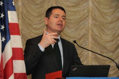 Minister Paschal Donohoe, TD: Hailed latest US-Ireland tourism stats in remarks to a luncheon sponsored by the Irish American Partnership on Fri., Sept. 26 in Boston.